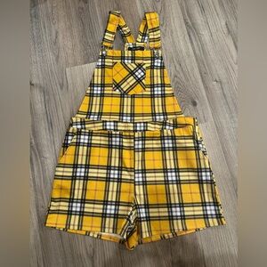 Plaid Mini Overalls Size M Clueless Yellow Plaid Y2K School Girl Cher Shorts